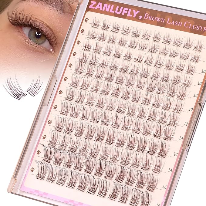 Brown Lash Clusters Natural Dark Brown Eyelash Clusters Invisible Band Brown Lash Extension C Curly DIY Cluster Lashes Wispy Individual Eyelash Extension by zanlufly