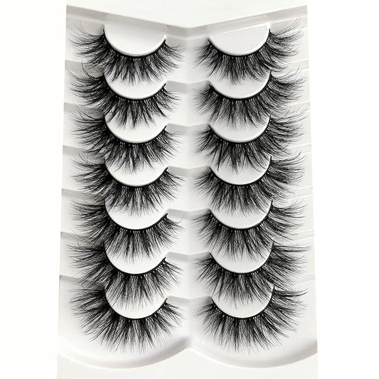 Pooplunch False Eyelashes 8D Cat Eye Volume Wispy Clusters Faux Mink Lashes Fake Eyelash Strips 7 Pairs Pack