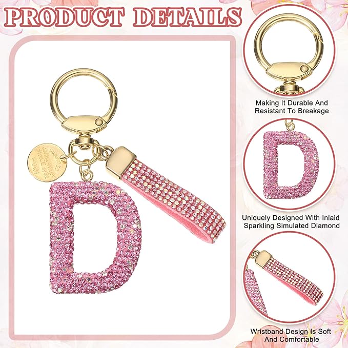 PATIKIL Initial Letter Keychain, Cute Sparkly Rhinestone Key Chain Alphabet Charm for Car Keys Handbags Purse