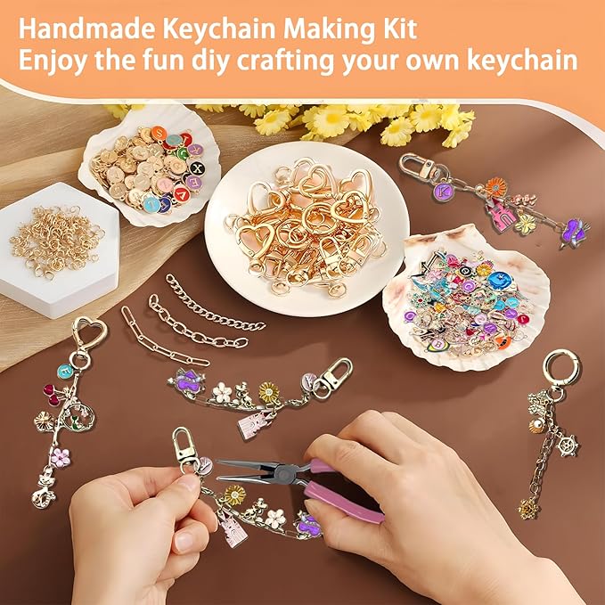Thmxit 537PCS Charm Lip Gloss Keychain Making Kit with Charms, DIY Keychains Making Supplies Including 24 Keychain Clips, 25 Extender Chains, 198 Charms, Jewelry Plier Jewelry Making Kit for DIY