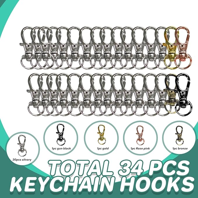 Keychain, 68PCS Swivel Snap Hooks with Key Rings, Metal Lobster Claw Clasp,34PCS Keychains Clips Hooks and 34PCS Key Chain Rings,Keychain Rings for DIY Crafts,Jewelry Making Silver/Mix