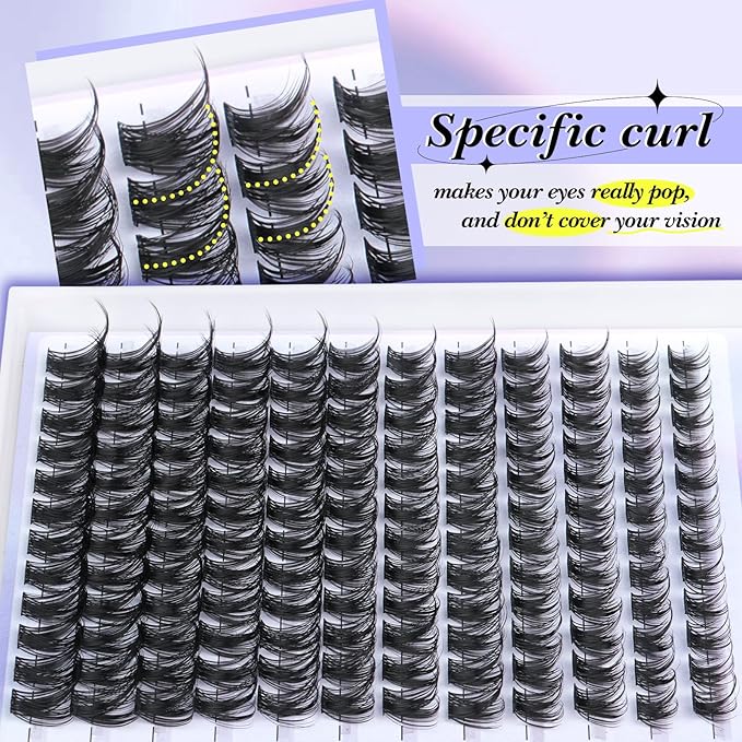 Yawamica Lash Extension Kit Wispy Lash Clusters Kit C Curly Eyelash Clusters 10-18mm Cluster Eyelash Extensions Kit Soft Individual Lashes DIY Lash Kit with Lash Cluster Glue Lash Tweezers by Self