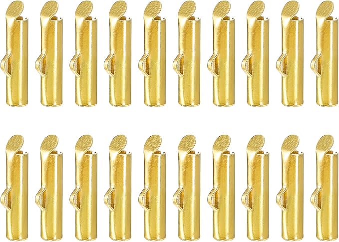 uxcell 100Pcs Slide on End Clasps, 13mm Tube Ball Bead Slider Crimp Ends for Multi-Strand DIY Craft Making, Gold Tone