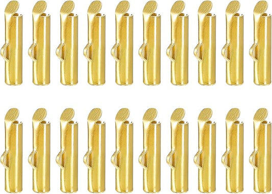 uxcell 100Pcs Slide on End Clasps, 13mm Tube Ball Bead Slider Crimp Ends for Multi-Strand DIY Craft Making, Gold Tone