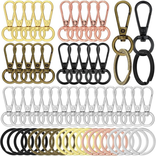 120PCS Swivel Clasps Lanyard Snap Hooks with Key Rings, Swivel Snap Hooks, Keychain Hook, 60 Pcs Large and Small Swivel Hooks, Swivel Clasp with 60 Key Rings for DIY Crafts,Lanyard Making,Pet Collar