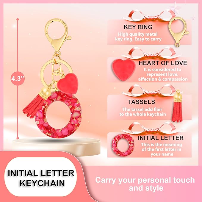 Initial Keychains for Women with Cute Heart Resin - Alphabet Letter Keychain for Bag, Backpacks, Purse or Car key