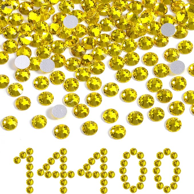 Beadsland Flatback Rhinestones Bulk,14400pcs Yellow Rhinestones for Nails Crafts Clothes DIY Decoration, Citrine/Lemon Yellow, SS10, 2.7-2.9mm