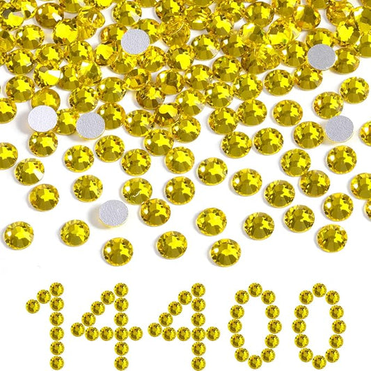 Beadsland Flatback Rhinestones Bulk,14400pcs Yellow Rhinestones for Nails Crafts Clothes DIY Decoration, Citrine/Lemon Yellow, SS10, 2.7-2.9mm
