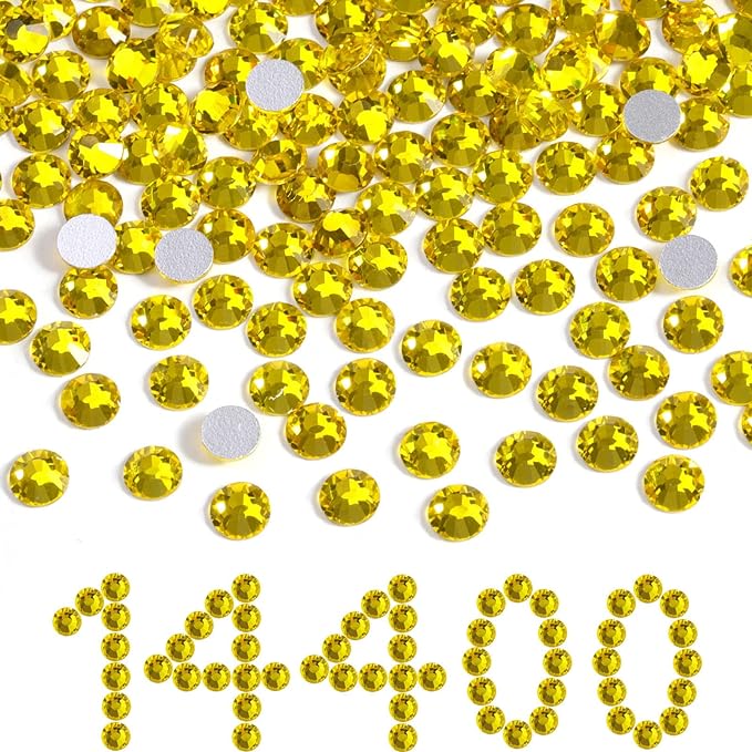 BEADSLAND Flatback Rhinestones Bulk,14400pcs Yellow Rhinestones for Nails Crafts Clothes DIY Decoration, Citrine/Lemon Yellow, SS20, 4.6-4.8mm