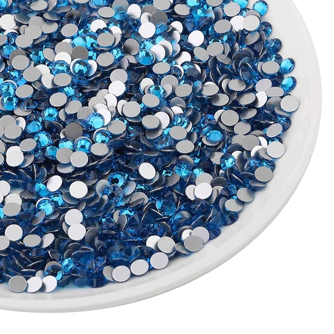 Beadsland 144pcs Flat Back Crystal Rhinestones Round Gems for Nail Art and Craft Glue Fix, Capri Blue, SS40, 8.4-8.7mm