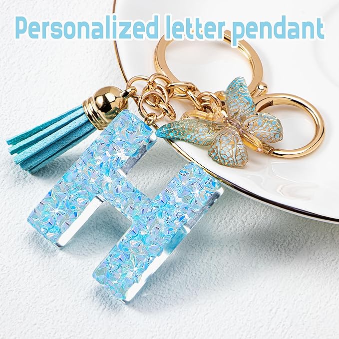 Initial letter Keychains for Women Girls Tassel Butterfly Cute Keychain for Wallet Backpack charm