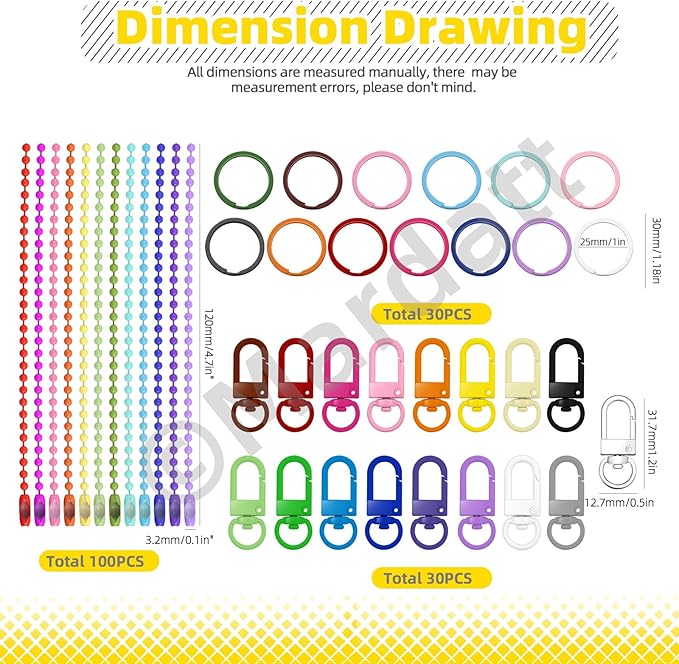 160Pcs Colored Ball Bead Key Chain, Key Rings, Metal Lobster Claw Clasps Kit, Dog Tag Chain with Connectors, Spring Key Ring Buckles, Lanyard Swivel Snap Hooks for DIY Crafts