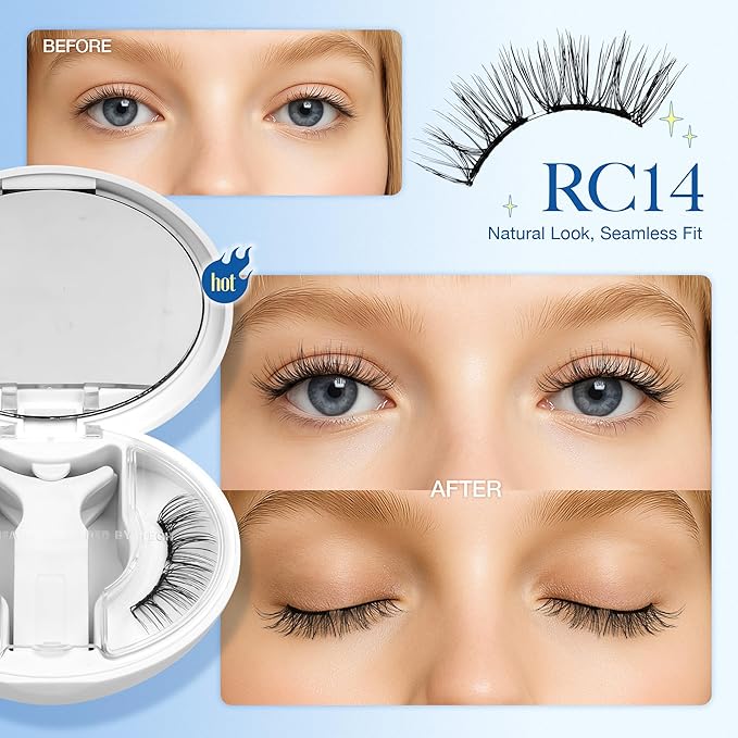 LASHVIEW Magnetic Eyelashes with Applicator Upgrade Soft Magnetic Eyelashes Natural Look Reusable No Glue or Eyeliner Needed Easy to Wear and Remove (RC14)