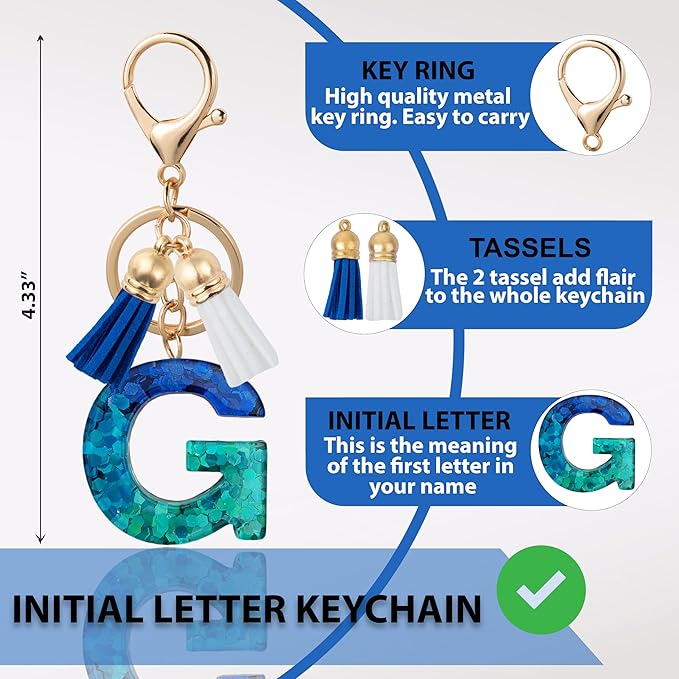 Initial Letter Keychain Cute Resin with 2 PU Tassel, Letter Keychain for Backpack Charms, Initial Keychains for Women
