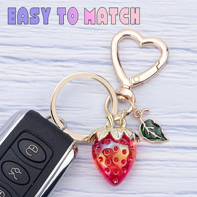 Wikavanli Cute Strawberry Keychain,Bag Charms,Kawaii Heart Flower Daisy Key chains Accessories Decor for Women Girls Purse
