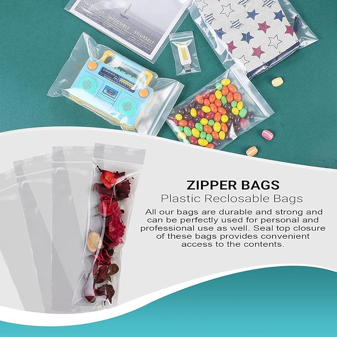 APQ Clear Plastic Reclosable Zipper Bags, 3 x 10 Inches. Pack of 1000 Reclosable Plastic Bags with Zipper Closure. 2 Mil Plastic Jewelry Bags. Waterproof Reclosable Zip Bags for Industrial Use