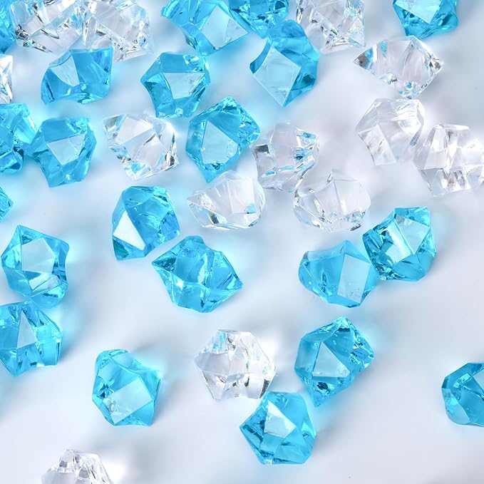 Acrylic Crushed Ice Rocks, Babenest 150 PCS Fake Crystals Plastic Ice Cubes Diamonds Gems for Vase Fillers, Home Decoration, Table Scatter, Event, Wedding, Arts & Crafts (Baby Blue/Clear)