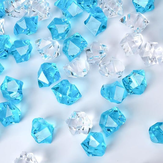 Acrylic Crushed Ice Rocks, Babenest 150 PCS Fake Crystals Plastic Ice Cubes Diamonds Gems for Vase Fillers, Home Decoration, Table Scatter, Event, Wedding, Arts & Crafts (Baby Blue/Clear)