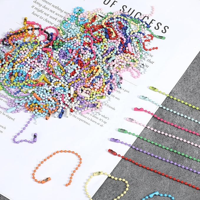 150PCS Colored Ball Bead Chains, Bulk Dog Tag Metal Chain, 2.4mm Beads Chains for Jewelry Making, Ball Chain Necklace Keychains with Connectors for Key Craft DIY (Mixed Color)