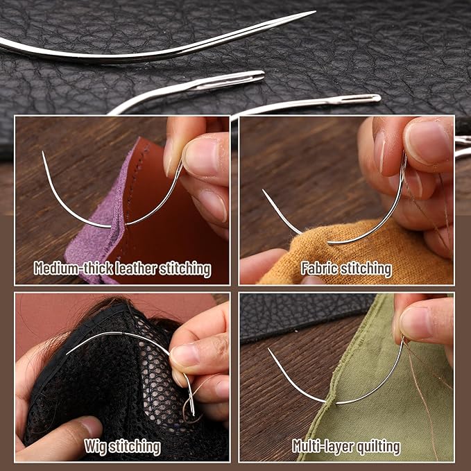 120 Pcs Leather Needles, Curved Sewing Needles, Weaving Needle for Carpet Leather Canvas Repairing, Blocking Knitting, Modelling and Crafts