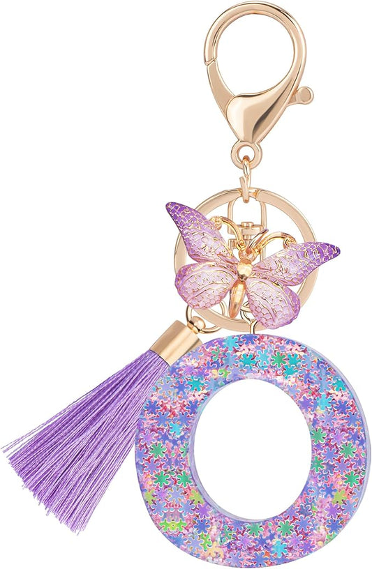 Suweibuke Cute Pink Key Chains for Women Girls, Initial Letter Keychains with Tassel, Charms for Key Purse Handbags Backpacks