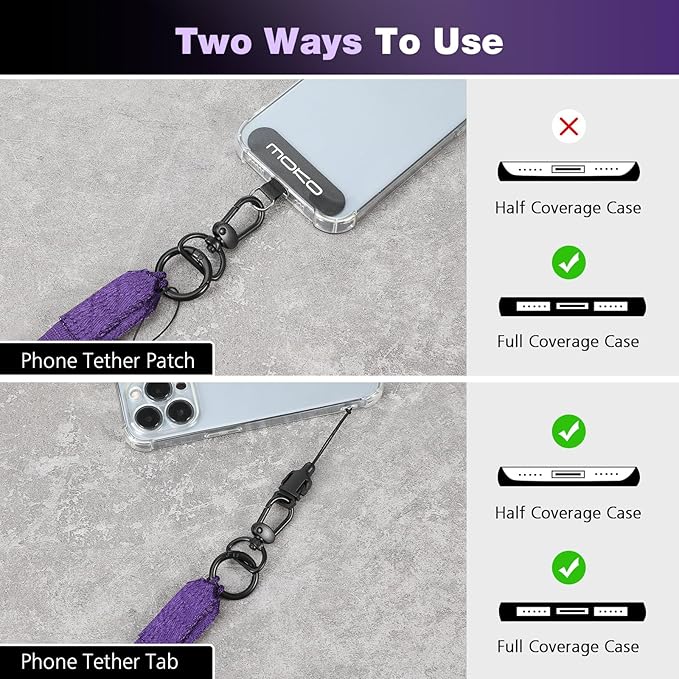 MoKo Universal Phone Lanyard, Nylon Adjustable Cell Phone Crossbody Strap Detachable Women & Men Cellphone Lanyards Around the Neck with Patches for iPhone, Most Smartphones, Dark Purple