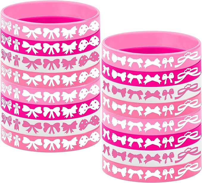 24PCS Pink Bow Silicone Bracelet Party Favors -Bow Rubber Bracelet Party Supplies Decorations Birthday Baby Shower Holiday Class Prizes Party Gifts