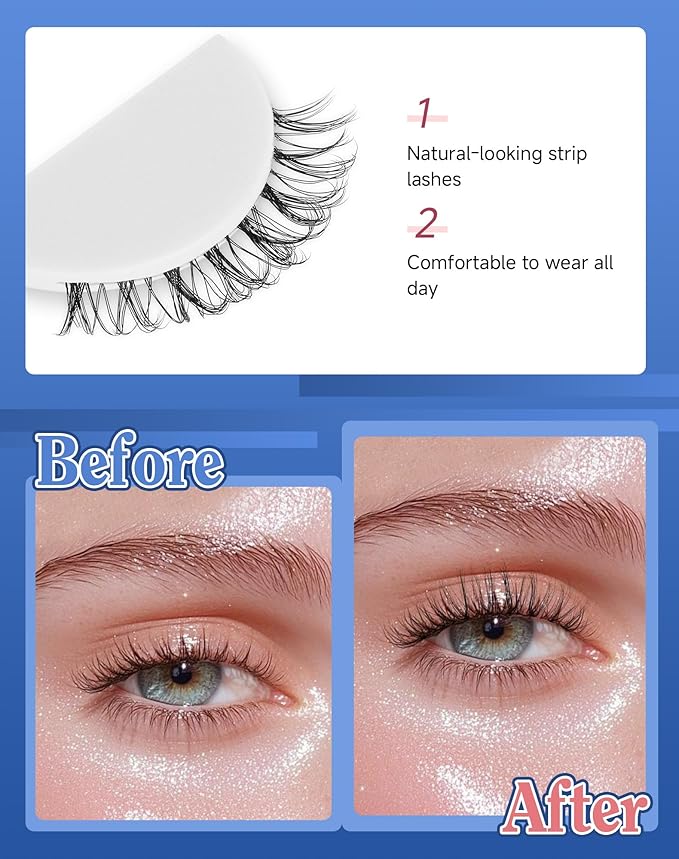 Short Lashes Natural Look Everyday Wispy False Eyelashes Clear Band Strip Eyelash Soft Lashes Fluffy Pack 7 Pairs C4