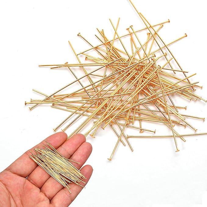 100pcs 18K Gold Filled Flat Head Pins Non Tarnish Craft Earring Bracelet Jewelry Making Accessories Supplies (70mm (2.75in), Gold-Flat Head Pin)