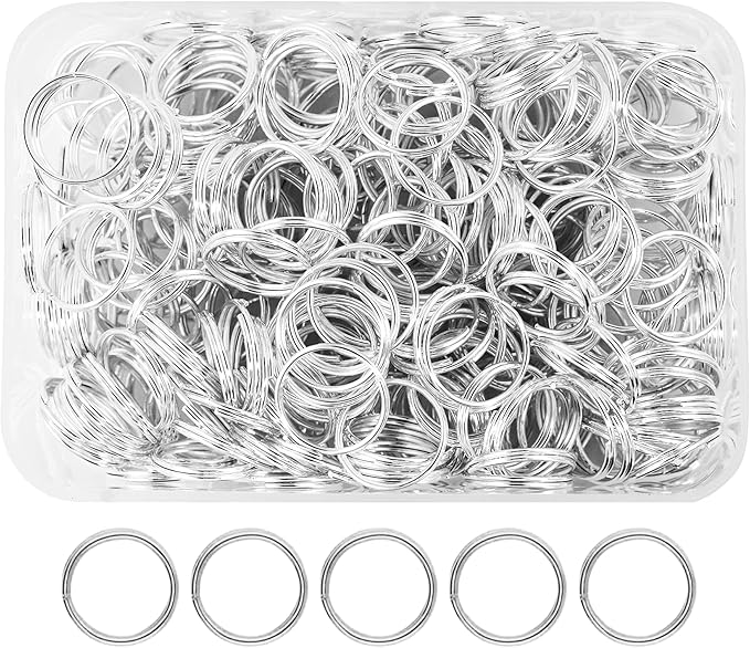 Mandala Crafts 14mm Silver Colored Double Jump Rings for Jewelry Making - 300 Pcs Small Split Key Rings Set for Crafts, DIY Keychains, and Accessories