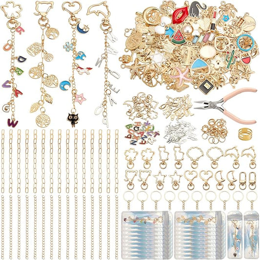 564Pcs DIY Keychain Making Kit with 258 Charms, Including 24 Keychain Clips Hooks 30 Extender Chain 200 Jump Ring Jewelry Plier Jewelry Making Supplies for Custom Key Ring Set Christmas Crafts Gifts
