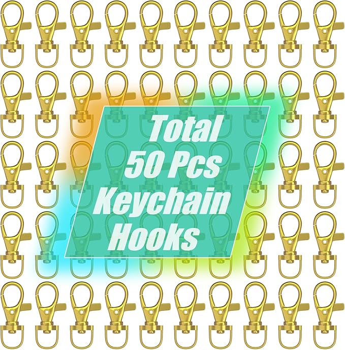 sprookber 100pcs Metal Lobster Claw Clasp with Key Ring, Keychain Rings for Crafts, Key Jewelry DIY Crafts, Lanyard Clips snap Hook, Swivel Clasps Clip (Gold-1.47inch(38mm))