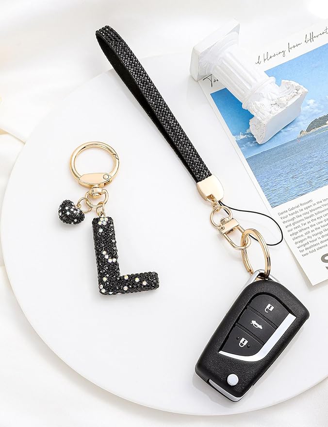 Initial Keychain for Women Girls,Bling Letter Key chain Initial with Heart,Pink Keychain Charms for Backpack Handbag
