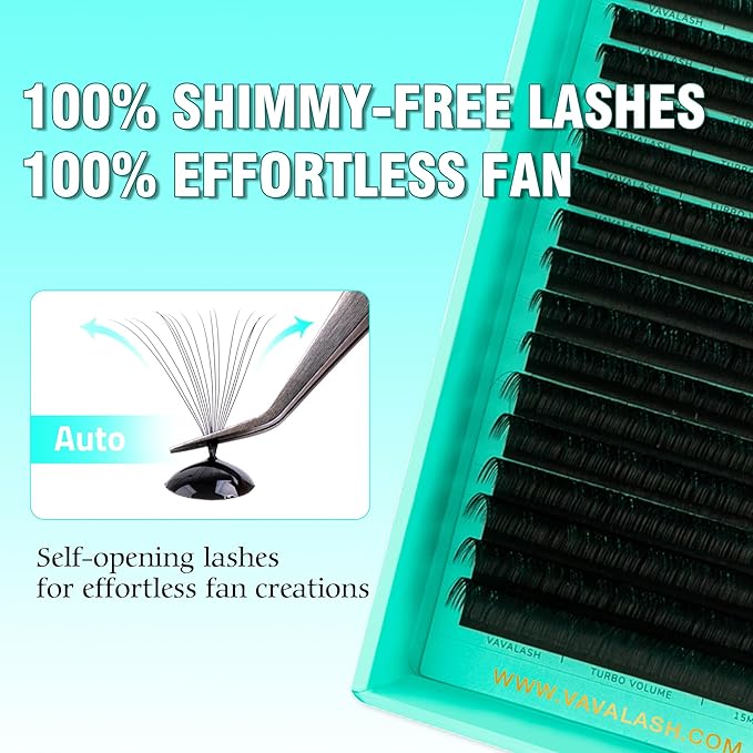 Shimmy-free Lashes Extenisons Self Fanning Eyelash Extensions 0.03 0.05 Turbo Volume Lashes C/CC/D Curl 8-15mm Mixed True Matte Black Lash Extensions Professional Volume Eyelashes (0.03-CC-8-15mm)