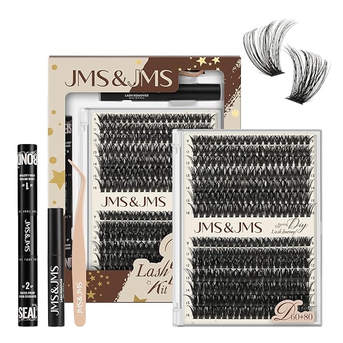 DIY Lash Extension Kit 60D+80D JMS&JMS Lash Clusters Kit D Curl 9-16MIX Individual Lashes Kit Waterproof Eyelash Extension Kit with Lash Bond and Seal Lash Applicator Tool Fluffy Cluster Lashes Kit