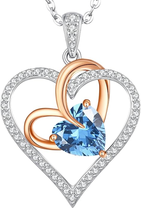 OOBEE Birthstone Necklaces for Women, 925 Sterling Silver Gemstone Fine Love Heart Moissanite Necklace, Ideal Birthday Anniversary Mothers Day Jewelry Gifts for Wife Mom Girlfriend Her