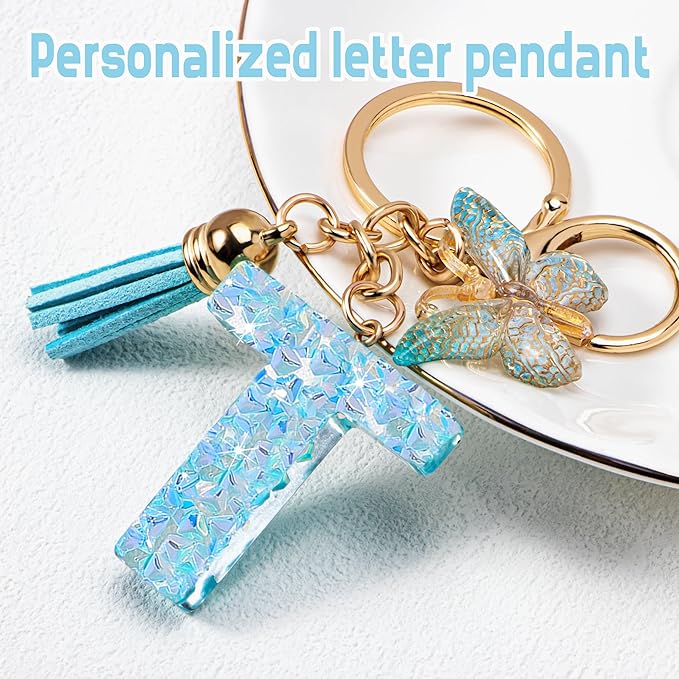 Initial letter Keychains for Women Girls Tassel Butterfly Cute Keychain for Wallet Backpack charm