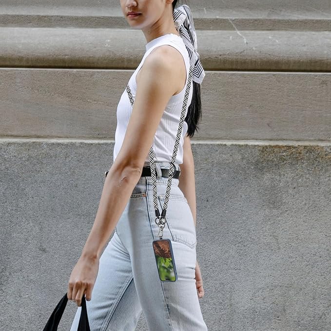 Cell Phone Lanyard Crossbody Rope Around the Neck Wrist Strap for Most Smartphone Case Headset Keychain Offices ID - Black/White