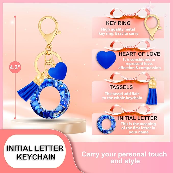 Initial Keychains for Women with Cute Heart Resin - Alphabet Letter Keychain for Bag, Backpacks, Purse or Car key