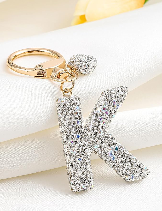 Initial Keychain for Women Girls,Bling Letter Key chain Initial with Heart,Pink Keychain Charms for Backpack Handbag