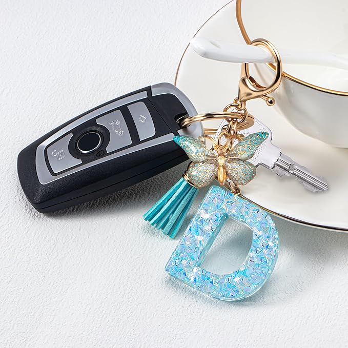 Initial letter Keychains for Women Girls Tassel Butterfly Cute Keychain for Wallet Backpack charm