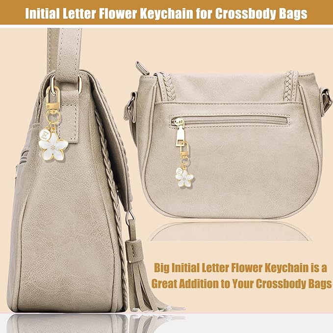 XGALBLA Cute Flower Initial Letter Keychain for Women, Flower Charms, Bag & Purse Charms for Handbags & Backpacks Accessories