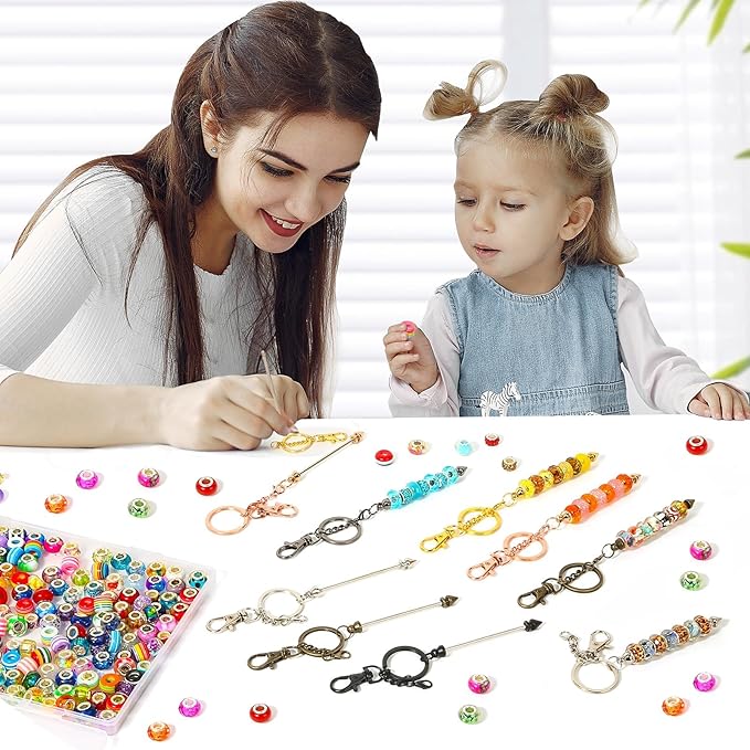 18Pcs Beadable Keychain Bar Bulk, Colorful Plating Alloy Beaded Keychain, Blank Keychain Making Supplies DIY