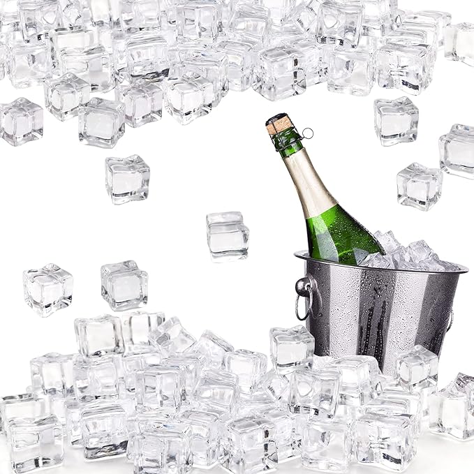 Fake Ice Cubes, 18 mm Fake Ice Rocks 100 pcs Acrylic Ice Rocks, Faux Ice Vase Fillers for Wedding Props