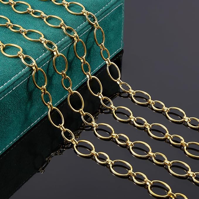 UMAOKANG 2 Meters Stainless Steel Oval Chain on Spool Gold Plated Chains for Jewelry Making Men and Women Chain Necklace DIY