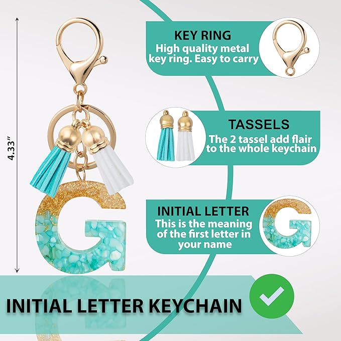 Initial Letter Keychain Cute Resin with 2 PU Tassel, Letter Keychain for Backpack Charms, Initial Keychains for Women