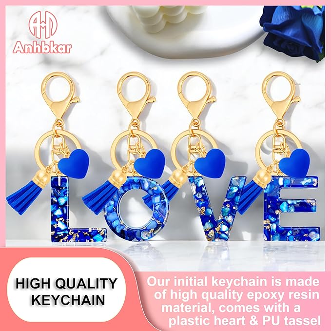 Initial Keychains for Women with Cute Heart Resin - Alphabet Letter Keychain for Bag, Backpacks, Purse or Car key