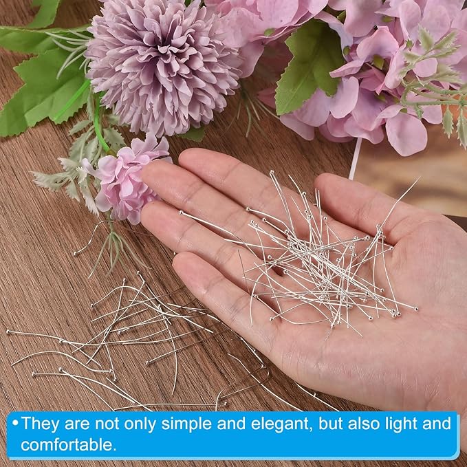 PATIKIL 100Pcs Silver Ball Head Pins Jewelry Making 24 Gauge 25mm Wire Head Pins Brass Round Ball Head Pins Metal End Head Pins for DIY Craft Necklaces Bracelets Earrings