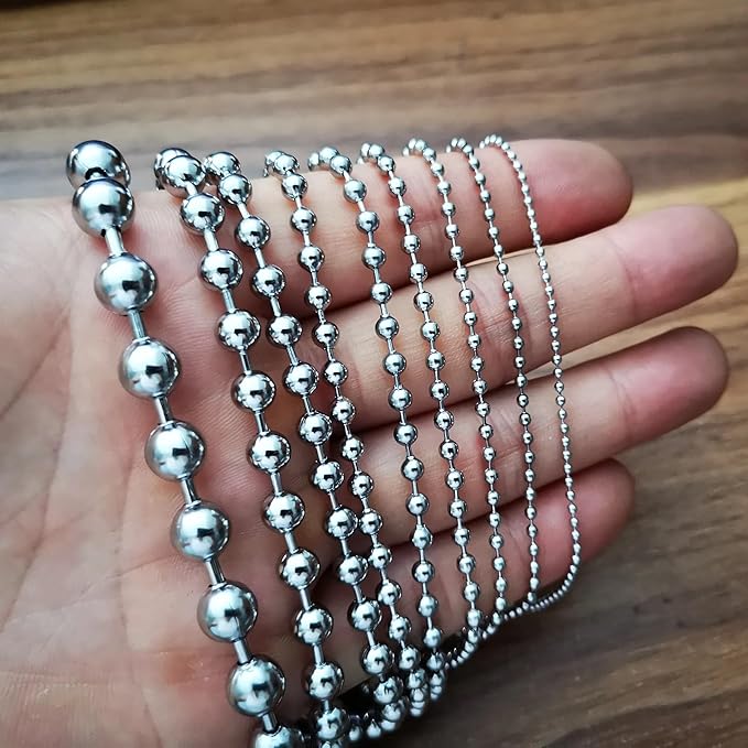 50-Pack 4-Inch Ball Chains with Connectors, 4.5mm Stainless Steel Beaded Chain for Fan Pulls, Dog Tags, Keychains, Crafts, ID Badges, Necklace Chains