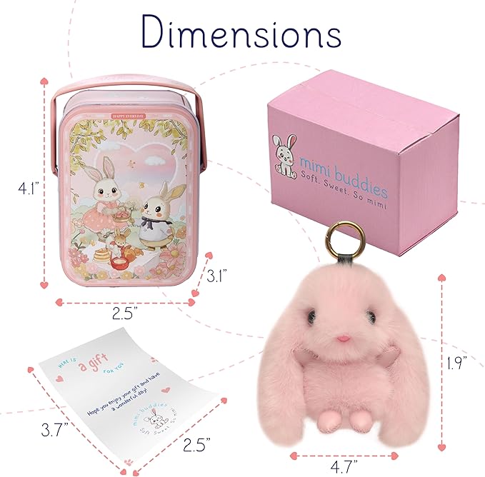 Mimi Buddies Bunny Keychain with Box, BunnyKeychain with Tin, Cute Bag Car Handbag Charm Keychains, BunnyCute Key chain